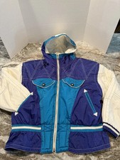 Vtg East West Womans Sz Med Color Block Ski Jacket Puffer purple white blue