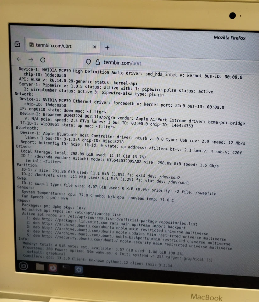 Apple MacBook A1342 2009 13.3'' Core 2 Duo P8700 4GB RAM GB HDD Linux Mint - Image 3 of 4