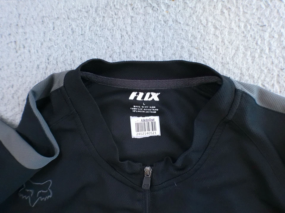 Camisa Fox Para Hombre Grande Negra Manga Corta Cuello Redondo 1/4 Cremallera Logo Bolsillo Trasero Foto 4 de 4