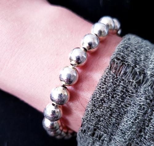 Vintage 925 Sterling Silver 8.5" Bracelet 8MM Ball Beaded Chain Pallini Toggle