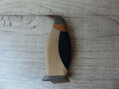 Broche Vintage Pingouin En Bois Et Alliage - Noir Et Marron, Thème Animal, Neuf Avec étiquette