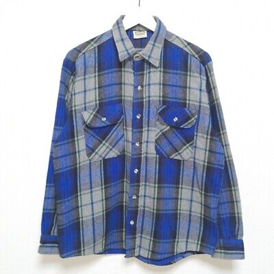 Five Brother Heavy Flannel Check Shirt Blue USA Made 90s Five Brother Heavy Flannel Check Shirt Blue USA Made 90s