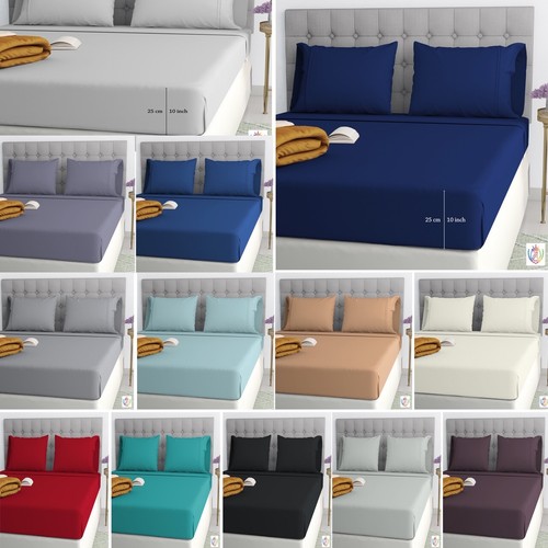 Sábanas ajustadas extra profundas de 25 cm 100 % polietileno algodón individuales doble tamaño King - Imagen 1 de 19
