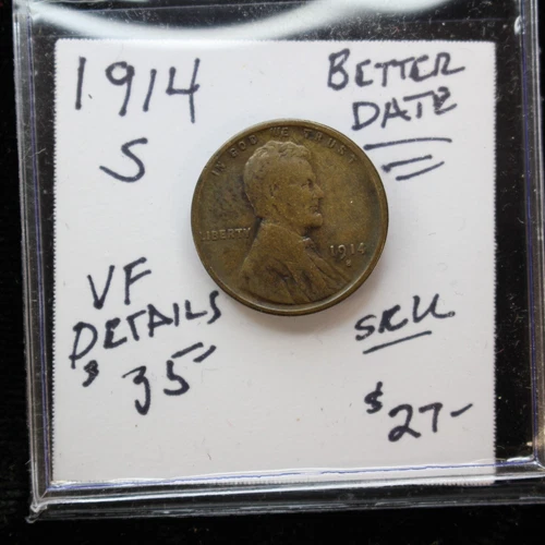1914-S Lincoln Wheat Cent Nice VF Details Better Date
