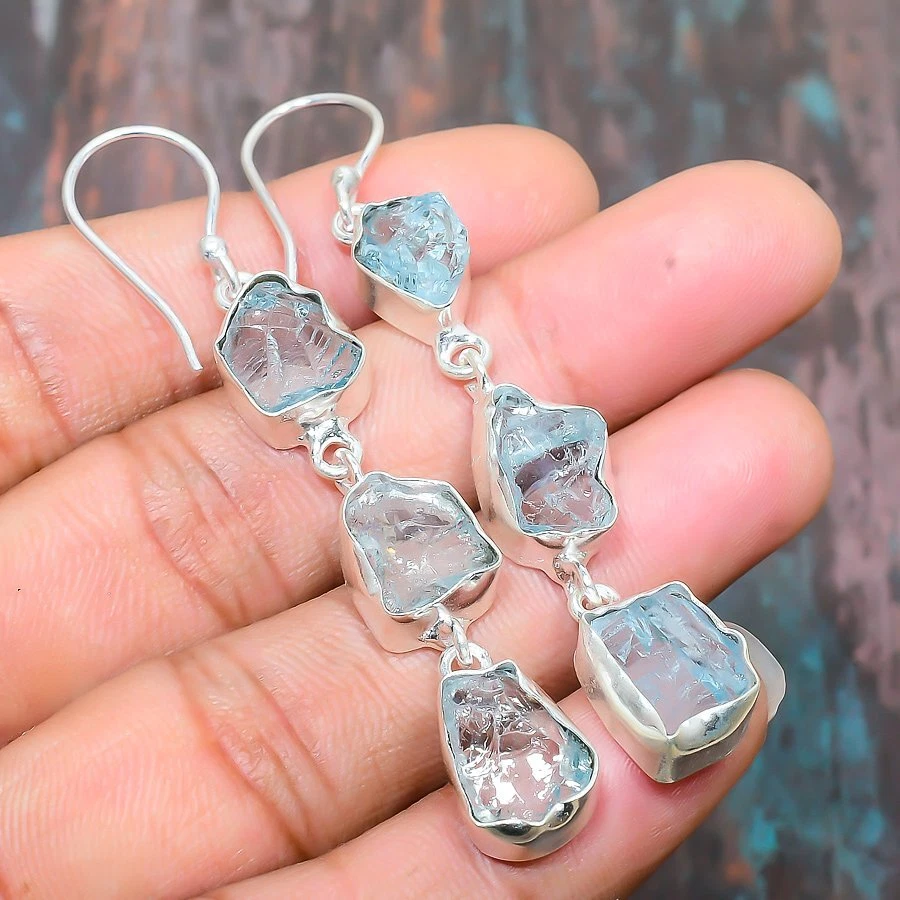 Aquamarine Rough Gemstone Handmade Jewelry Earring 2.76
