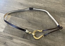 Chico's Adjustable Belt M Medium Brown Leather Brass Hook Closure Western Boho