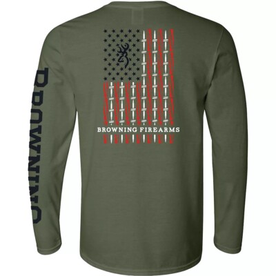 NWT Browning Rifle Bullet Flag Long Sleeve T-shirt Mens Medium