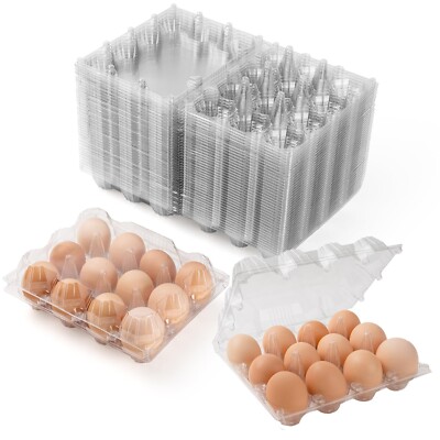 100 Pack Egg Cartons Cheap Bulk 12 Count,1 Dozen Clear Plastic Egg Cartons fo...