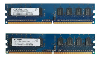 ELPIDA  1GB 1Rx8 PC2-6400U-666 Arbeitsspeicher RAM 2 Stück EBE10UE8AFFA-8G-F