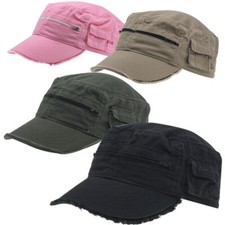 NWT Pocket Enzyme Washed Cotton Twill Distressed Cadet Army Cap Black Khaki Pink