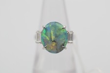 Women's 6.13 Carats Australian Black Opal Diamond Platinum 3-Stone Ring Size 6