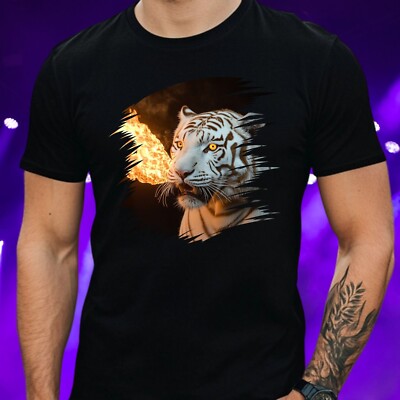 Herren T-Shirt Majestätischer weißer Tiger Motiv Baumwolle Größe XS bis 5XL