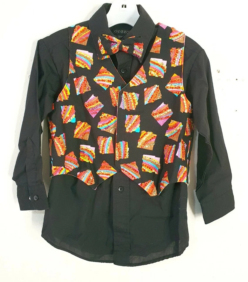 Esmoquin negro personalizado brillo estrás concurso formal niños niños niños talla 4/5 chaleco pajarita Foto 4 de 4