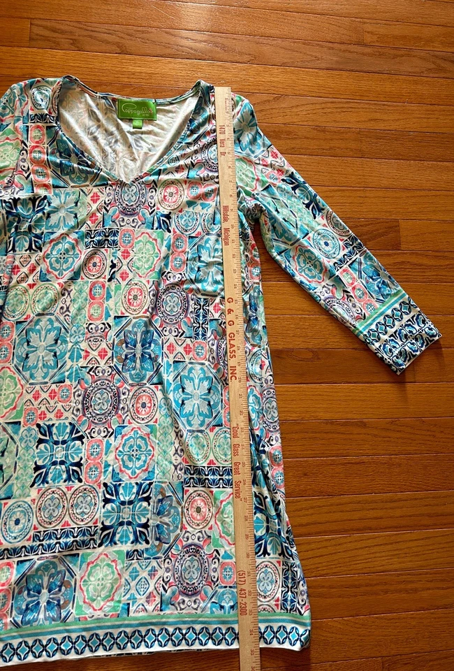 Vestido Mujer Talla M Azul Verde Coral Geométrico Cuello en V Elastizado Cappagallo Primavera Foto 4 de 4