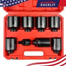 EACELIY 8PCS 1/2" Drive Spindle Wheel Axle Nut Wrench Large Socket Set CR-MO