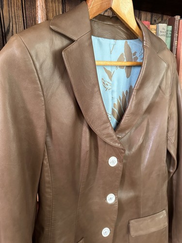 Women's KITON Designer Barneys New York Chocolate Brown Leather Blazer Jacket 44 - Picture 3 of 13