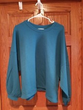 Time and Tru Women's Balloon Sleeve Sweatshirt Teal Green Large 12/14 NWT