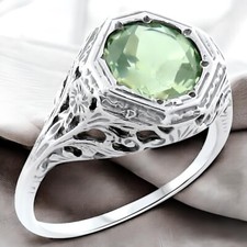 VINTAGE STYLE GENUINE GREEN AMETHYST 925 STERLING SILVER FILIGREE RING   192
