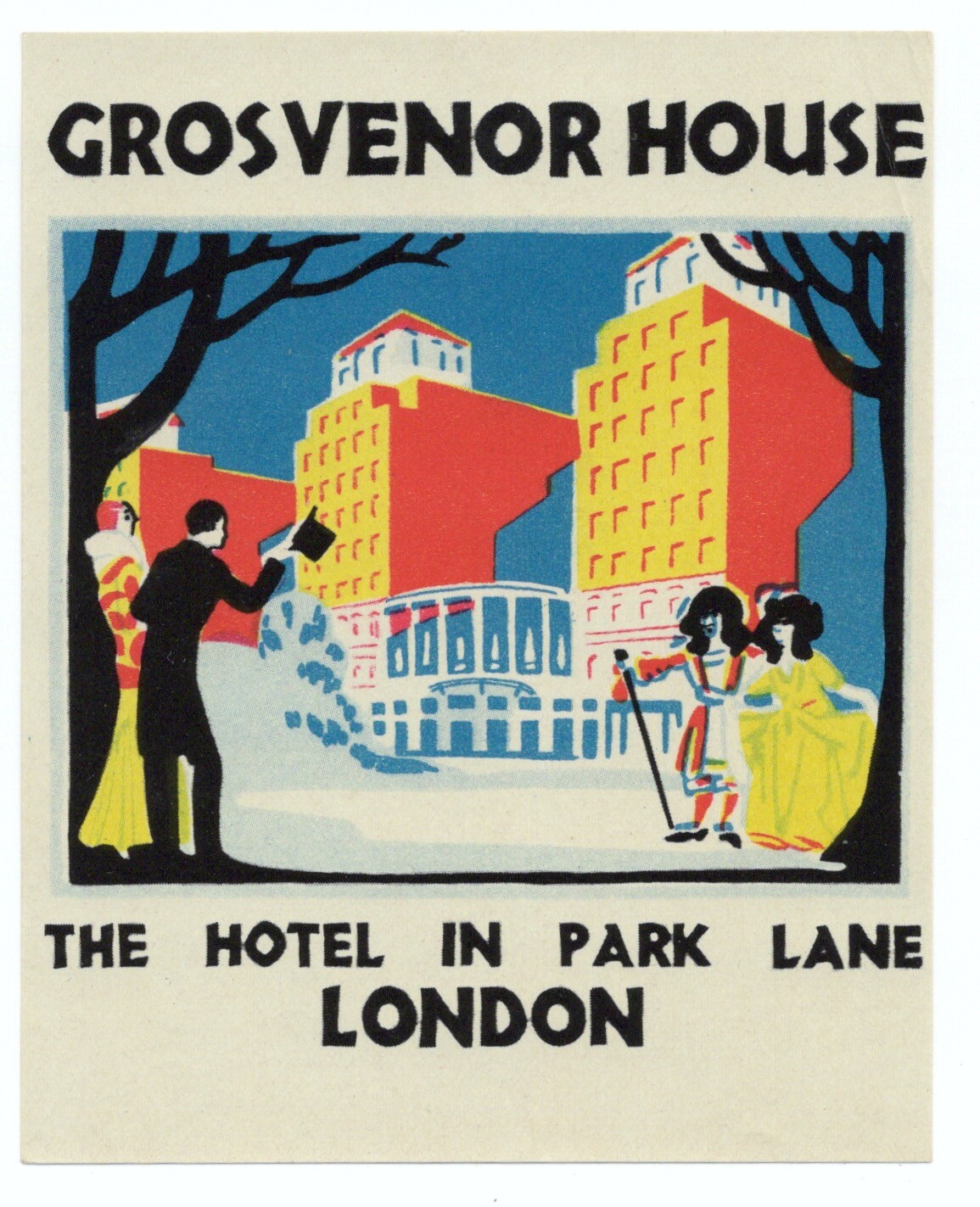 Vintage Grosvenor House Park Lane London luggage label unglued-image