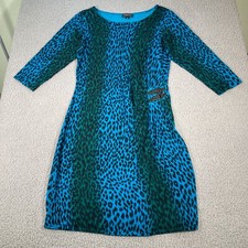 Tahari Arthur S. Levine Women's Size L Wrap Dress Blue Black Animal Print Knit