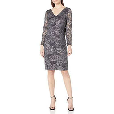 silver grey lace cocktail dress A Line V Neck Backless Silver Grey Lace Long Prom Dress, Silver Grey Lace  Formal Graduation Evening Dress main image 0