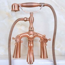 Antique Red Copper Deck Mount Clawfoot Bath Tub Faucet Hand Shower Mixer Tap