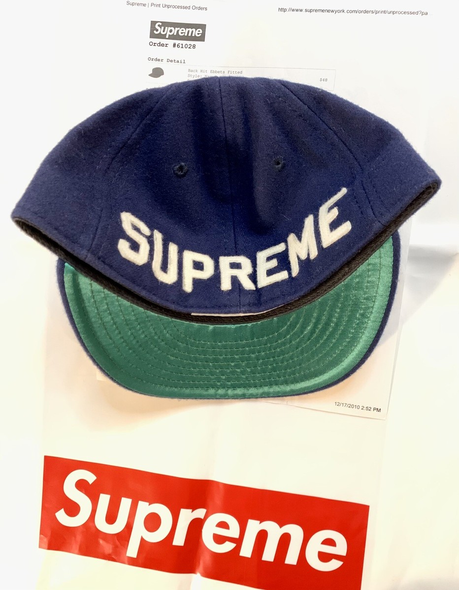 Supreme Ebbets Field Back Hit Navy Blue Wool Fitted Baseball Cap