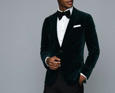 Mens Designer Green Velvet Jacket Evening Party Wear Dinner Blazer Tuxedo Coat