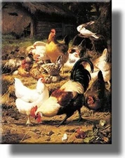 Chicken on a Farmyard Picture on Stretched Canvas, Wall Art Décor, Ready to Hang