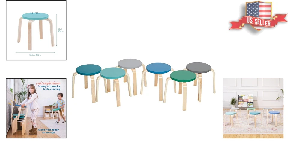 Stackable Stools - Durable Classroom Furniture - 6-Piece, 13.5"d x 13.5"w x 12 - Image 2 of 4