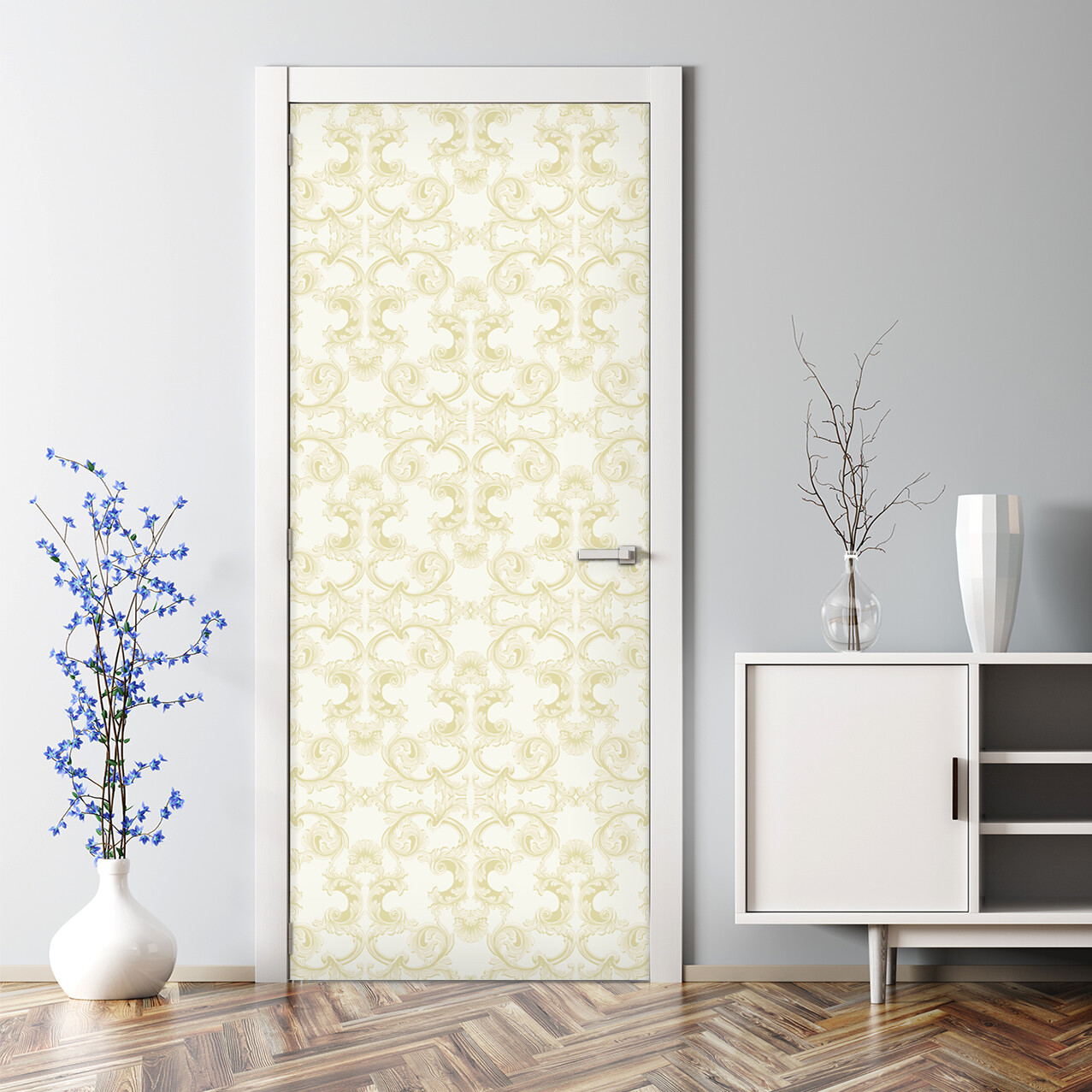 Luxury Golden White Bubble-Free Door Decal Traditional Ornament