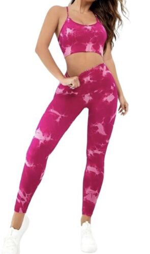Shein-Tie Dye Crisscross Back Sports Set- Size: Large -Color: Hot Pink-NEW!! - Afbeelding 1 van 18