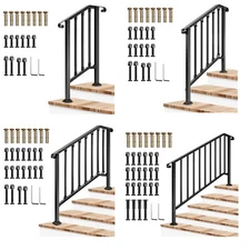 VIVOSUN 2/3/4/5 Steps Wrought Iron Handrail Stair Railing Adjustable Height