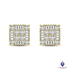 Square Shape Fancy Cluster 0.50 CTW Diamond Stud Earrings 10KT