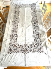 Ex large 104" x 68" Vintage 100 cotton Tablecloth/ Pure White/Never used