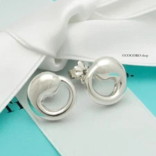Authentic Tiffany & Co. Peretti Eternal Circle Stud Earrings Silver 925 w/Pouch