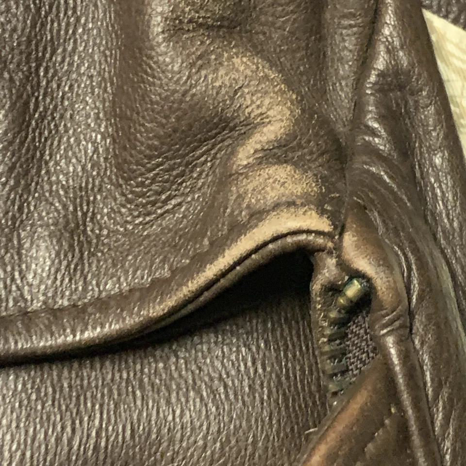 90's Sonoma Leather Aviator Jacket Map Lined Bomber Heavy Brown Mens Large - Image 4 of 4