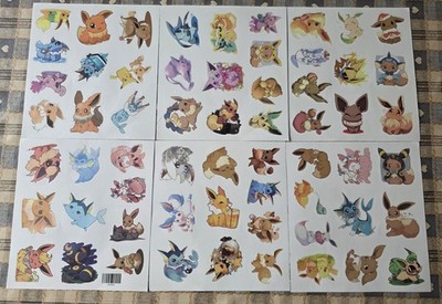 6 x Blatt super süße Pokemon Sticker EEVEE EVOLUTIONS 4cm gute Größe