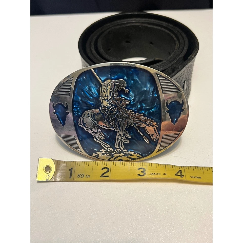 Vintage Award Design Metals Belt Buckle Native American Indian Chief Buffalo - Image 3 of 4