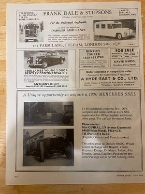 1958 JAMES YOUNG 2 DOOR BENTLEY CONTINENTAL S1 1978 ADVERT A4 FILE 51