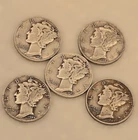 Lot of 5 Silver Mercury Dimes 1941-D 1942 1943-D 1944 1945-S Circulated