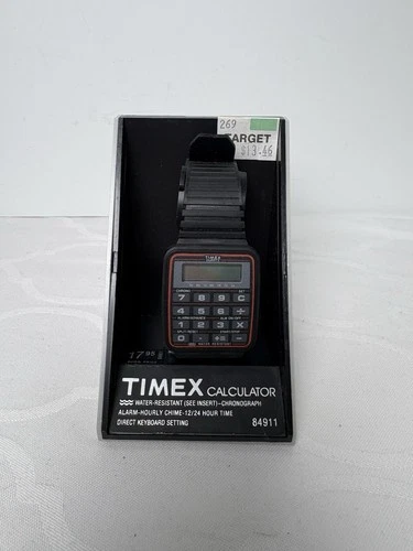Vintage Timex Calculator Watch 84911 Water Resistant Alarm Chime Geek New NOS