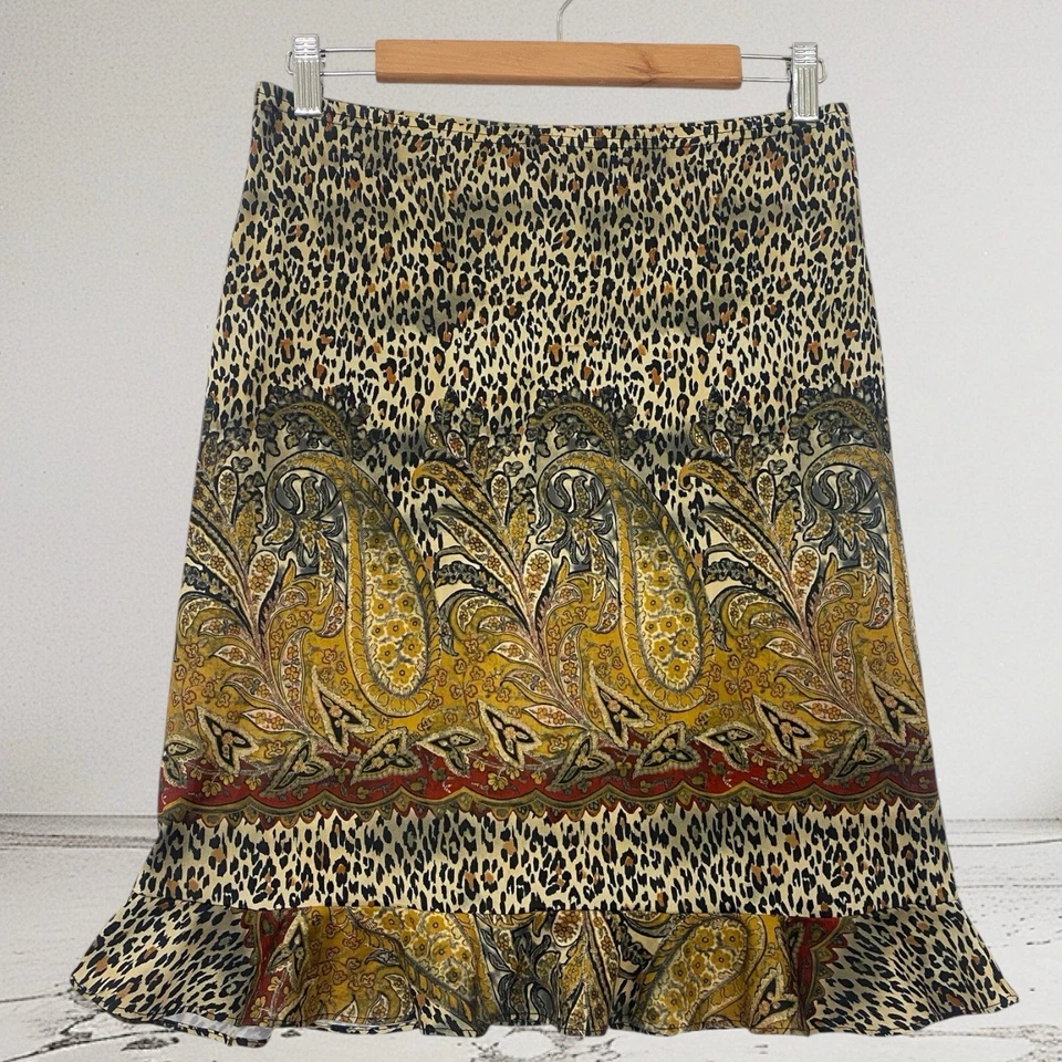 Винтажная юбка Y2K без границ атласный анималистический принт с оборками подол размер средний 7/9 - Изображение 2 из 4
