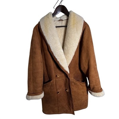 VTG Hide Society Women's L (10) Brown Suede Shearling Sheepskin Fur-Lined Coat