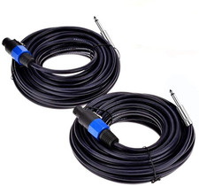 2Pack 10 Ft Speakon to 1/4" Male Speaker Cables, Professional 12 Gauge AWG Wire