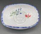 Vintage Polish (?) Pottery Sponge Bowl Curved Inward Edge Red And Blue Flowers — photo 1