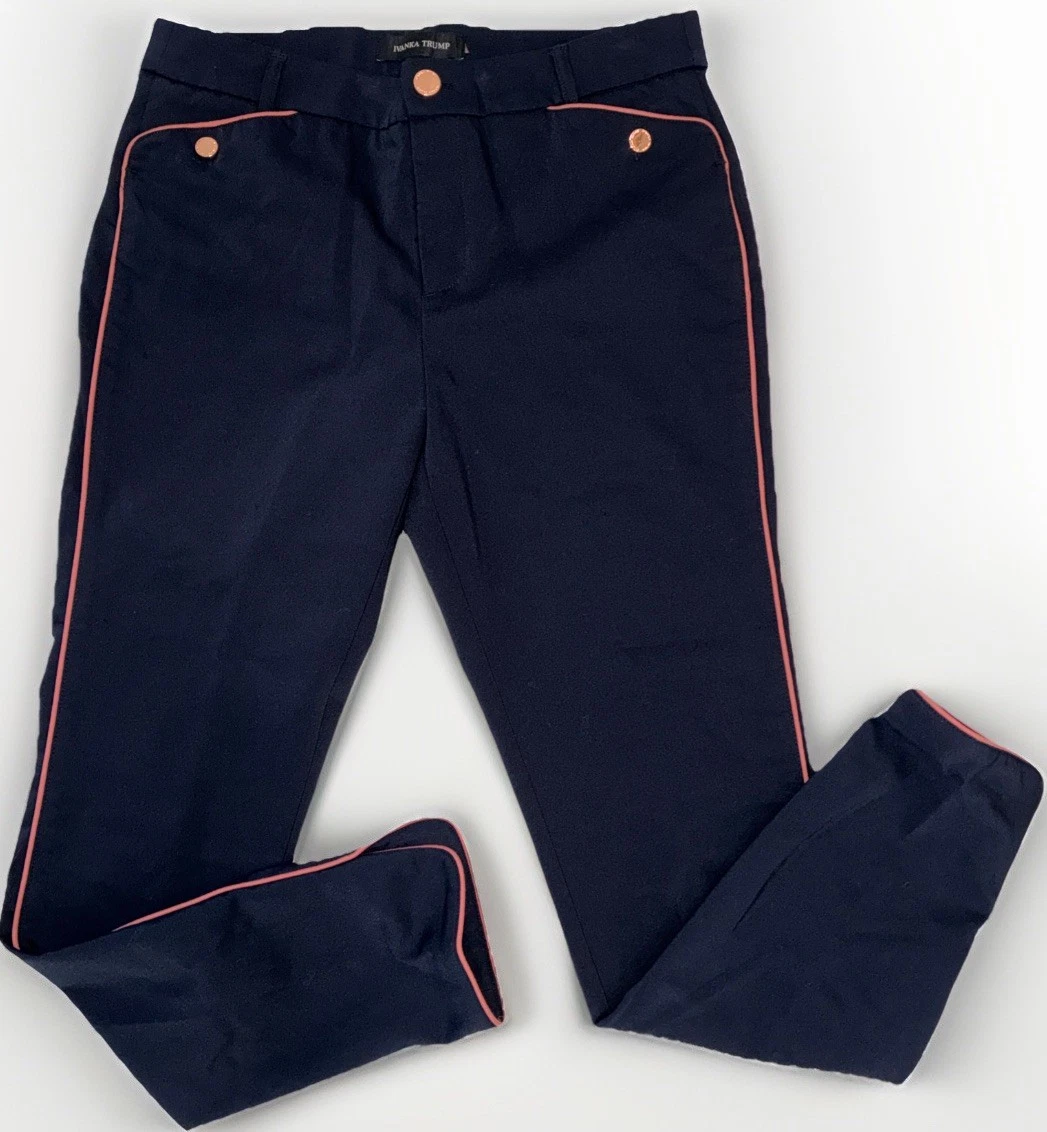 Ivanka Trump Women’s Navy Pink Piping Slim Pants Gold Button