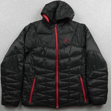Nike Air Jordan Puffer Jacket Boys Youth Medium Full Zip Down Hooded Logo Black
