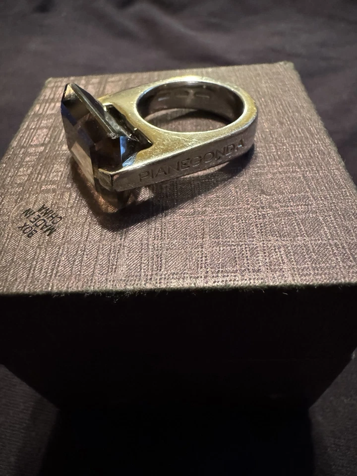 Anel de quartzo esfumaçado de prata esterlina PIANEGONDA maciço assinado 16,31 gramas - Imagem 4 de 4