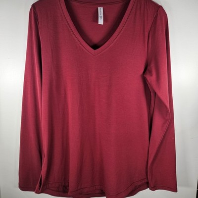 Athleta Red Essential V-Neck Long Sleeve Top